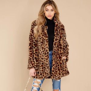 Faux Fur Cheetah Leopard Print Coat, Love Tree
